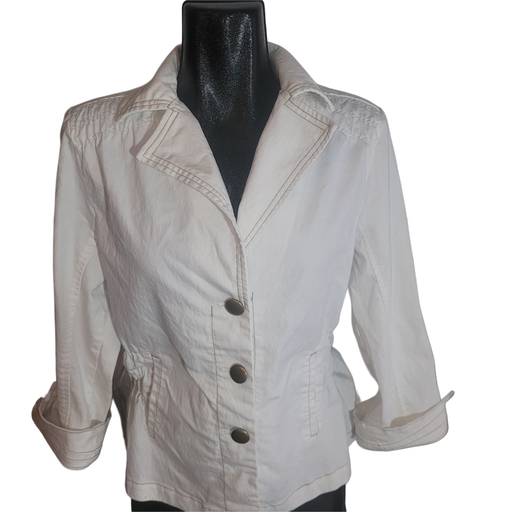 Joan Rivers White Button Front Light Cotton Blend Jacket Size M